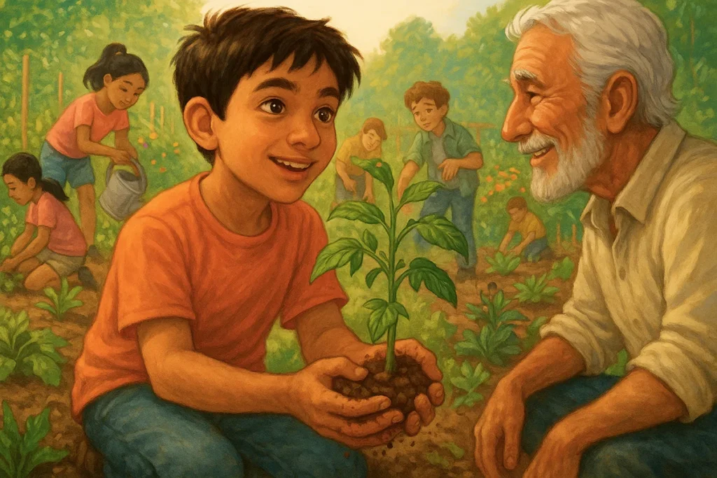 With Master Capan in the garden