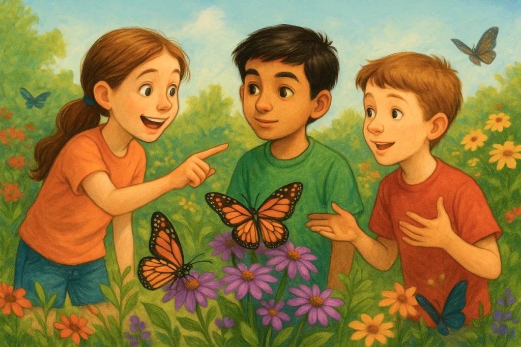 Nea points to the butterflies