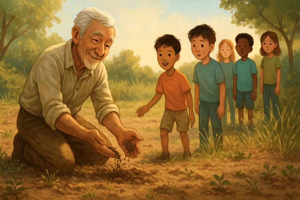 With Master Capan in the garden