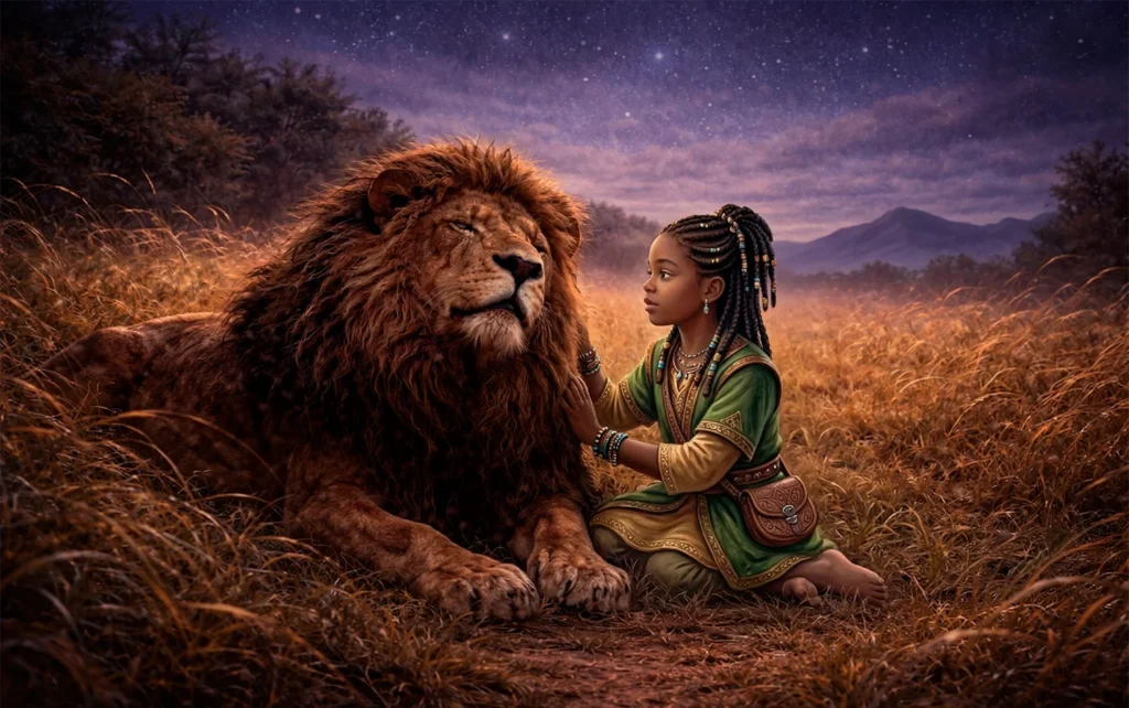 Lindiwe touches the lion