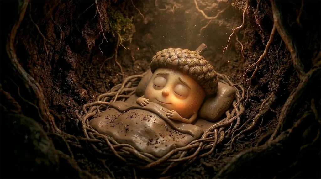 Little Acorn in his bed