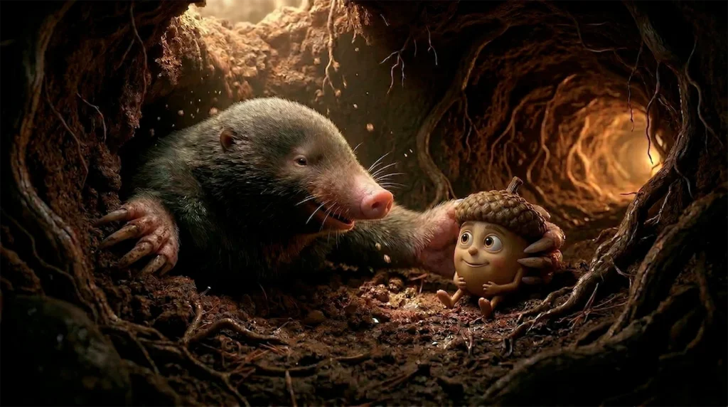 Little Acorn meets a mole