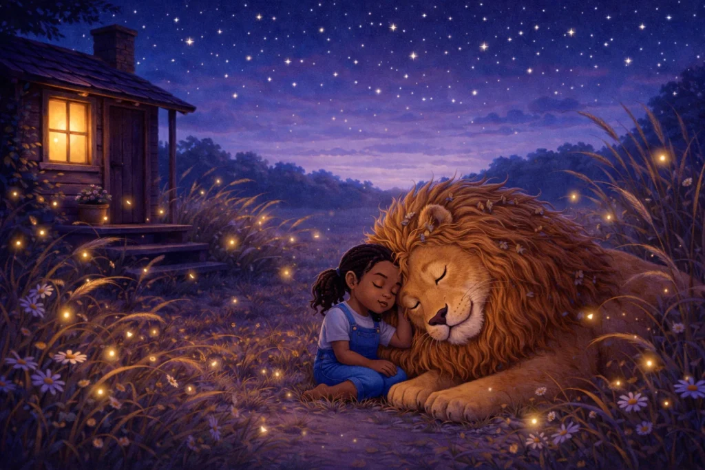 The Lion Who Sat Down 4 Cozy friends