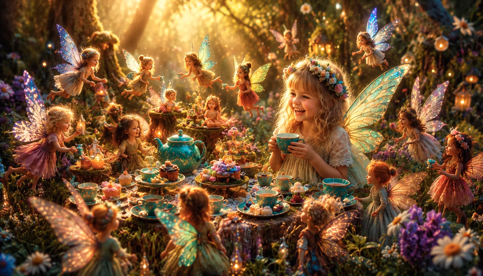 _1Feature image fairy Fairytale tea party in enchanted forest.