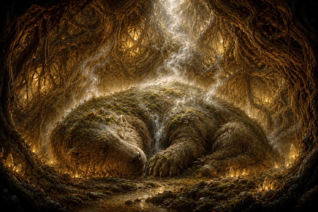 The Grey Blanket 2 Sleeping creature in a mystical cave