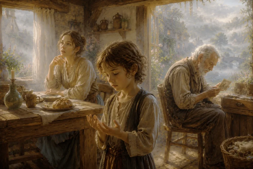 The Grey Blanket 3 Family scene in a rustic setting
