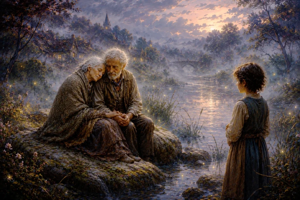 The Grey Blanket 4 Elderly couple by serene river