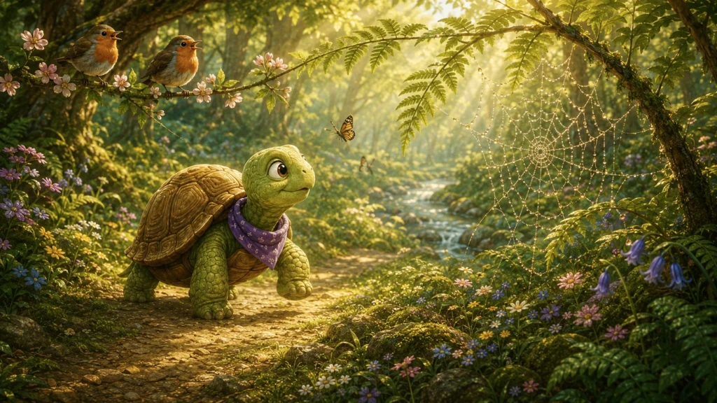 Racing to Slow Down 7 Turtle exploring a vibrant forest