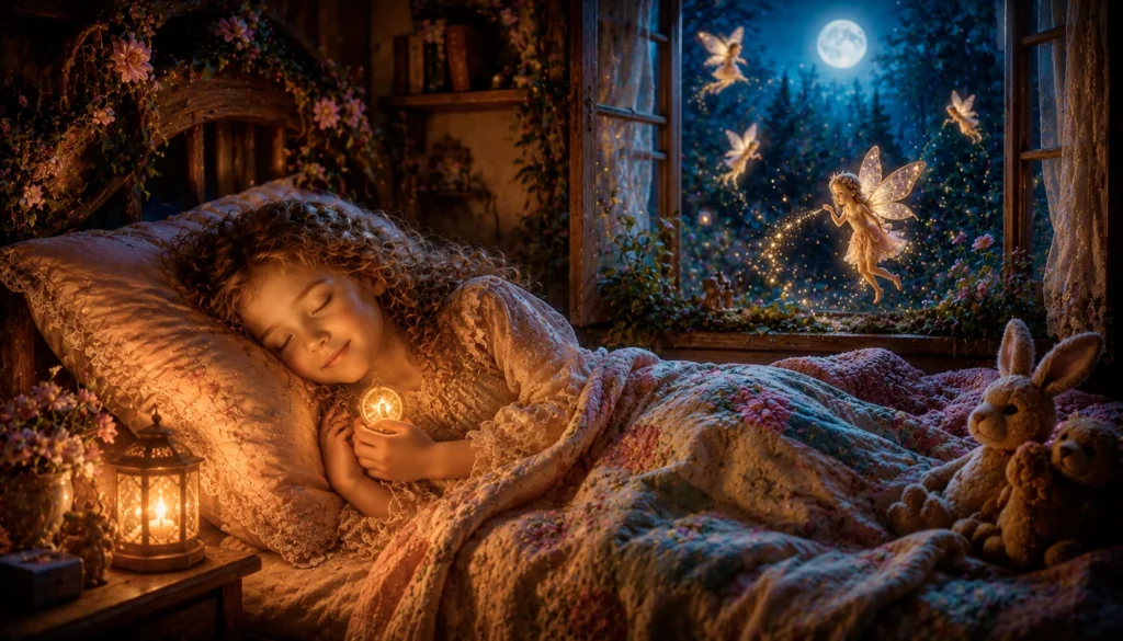 A Fairy Tea Party 9 Child sleeping with magical fairies nearby