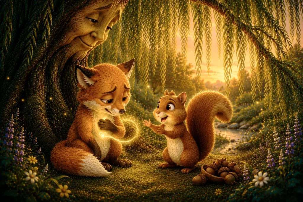 The Little Fox and the Gentle Untangling 9 Fox and squirrel in enchanted forest