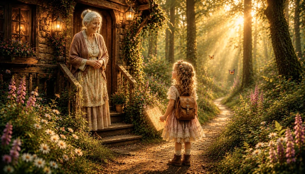 A Fairy Tea Party 2 Elderly woman and girl in forest