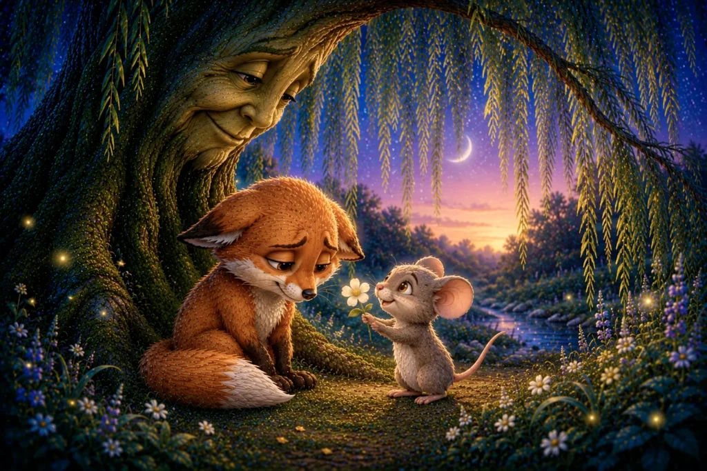 The Little Fox and the Gentle Untangling 10 Fox and mouse share a moment.