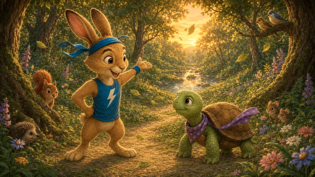 Racing to Slow Down 3 Rabbit and turtle in forest