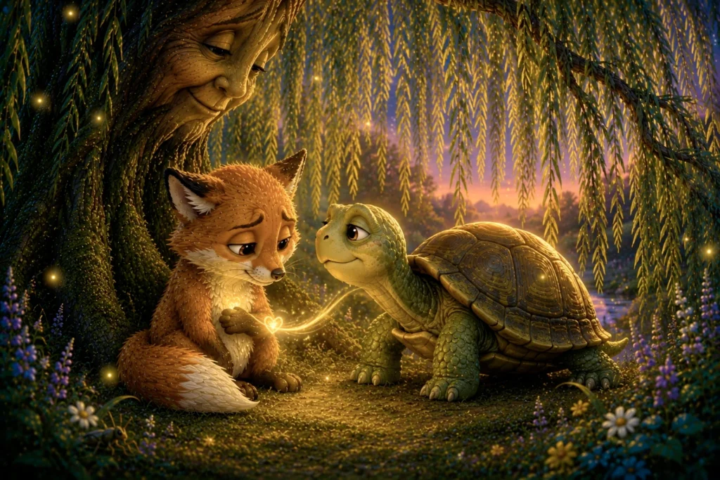 The Little Fox and the Gentle Untangling 8 Fox and turtle share a moment.