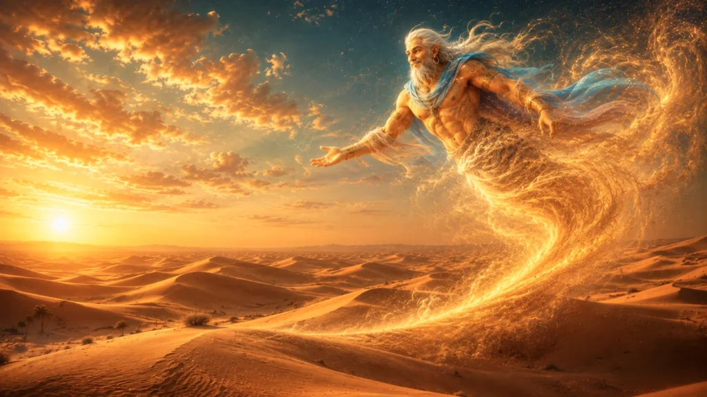 Majestic djinn emerging from desert sands