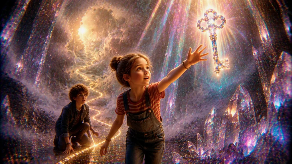 Children reaching for a magical key