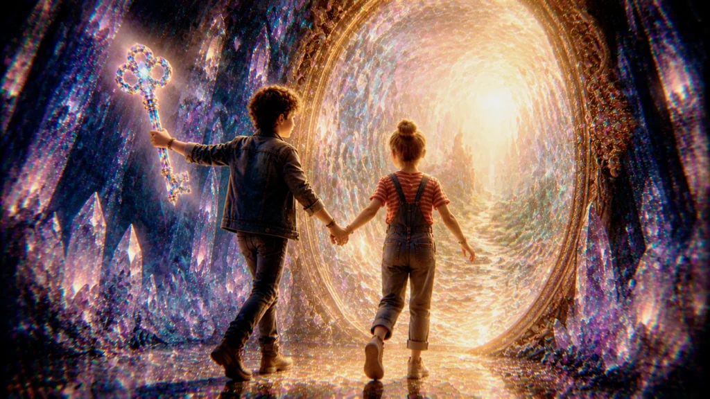 Children entering a magical portal.