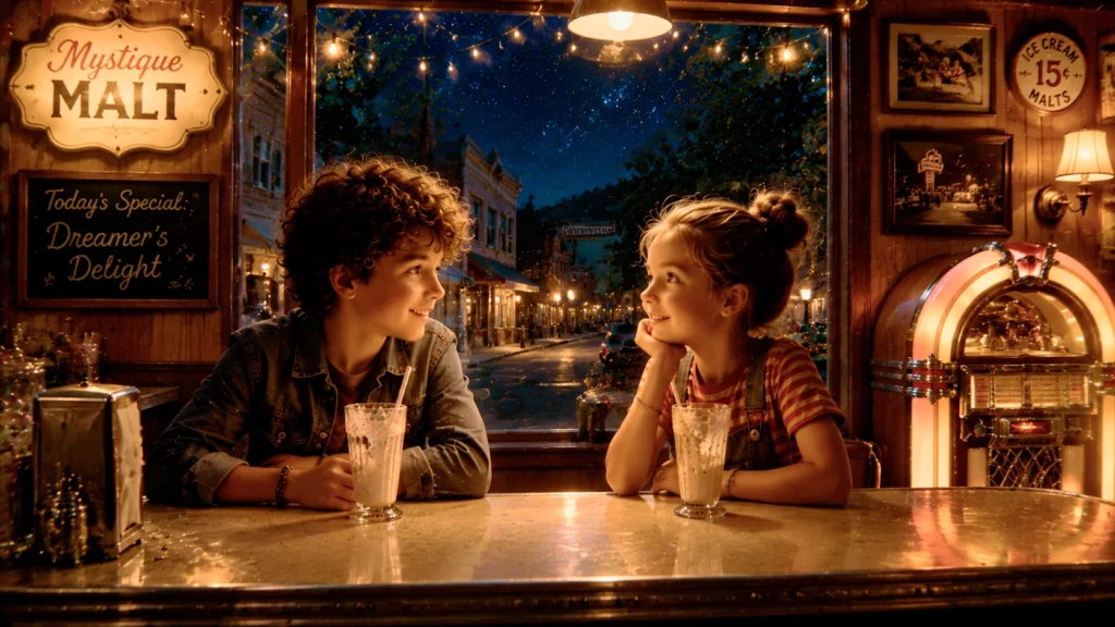 Two children enjoying milkshakes together.