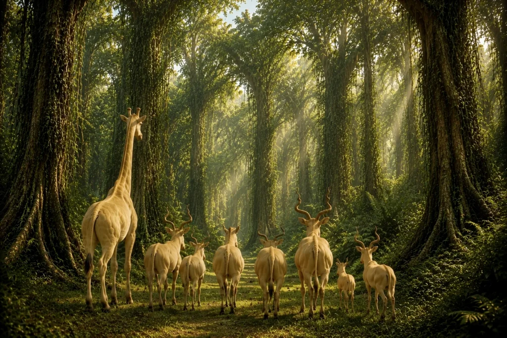 The Leopard's New Spots: A Tale of Change and Adaptation 6 White animals in a lush forest