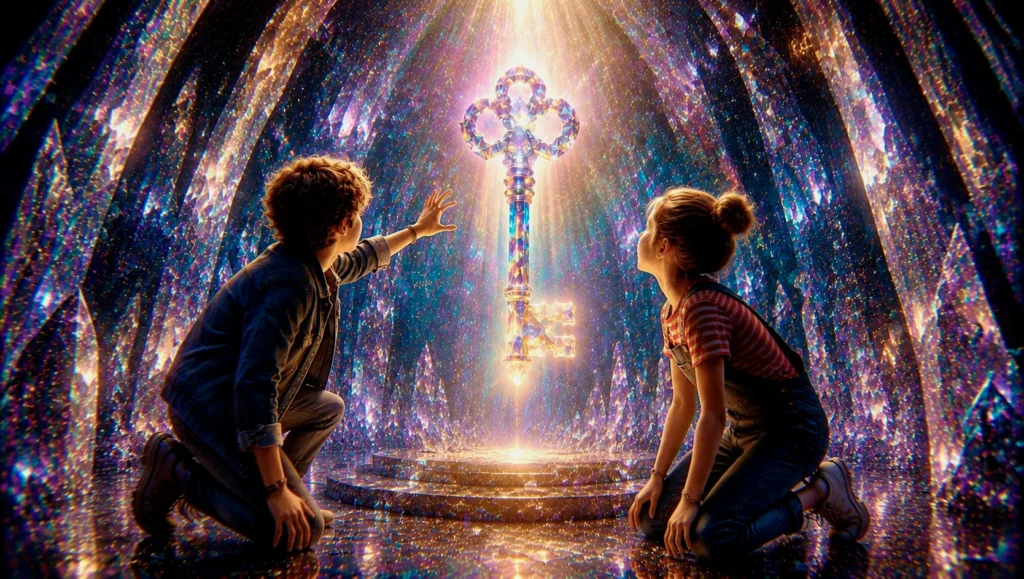 Children discovering a magical key.