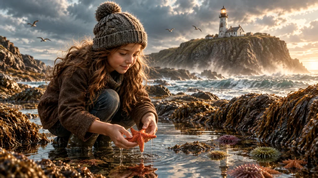 Steadfast by the Sea: A Tale of Bravery and Kindness 4 girl collecting shells