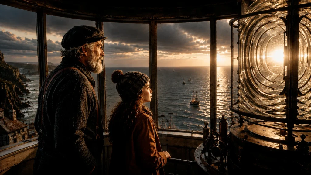 Steadfast by the Sea: A Tale of Bravery and Kindness 8 man show girl how he keeps lighthouse working