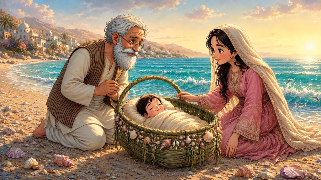 Basim's Big Adventure 3 Family by the beach with baby