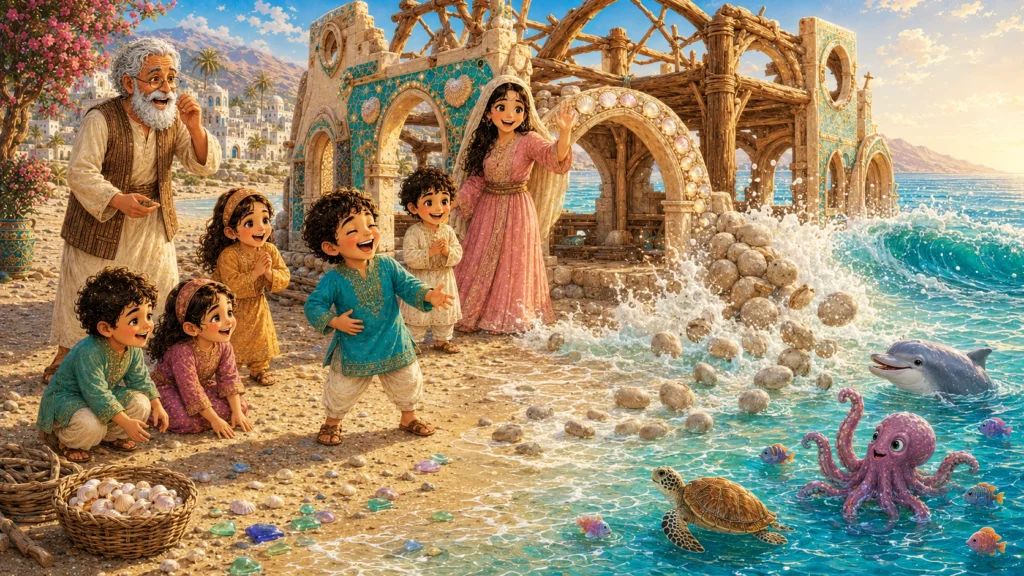 Basim's Big Adventure 8 Children playing by the seaside.